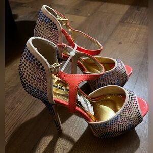 Alba Coral pink Gems Crystal Peep-Toe Heels size 9